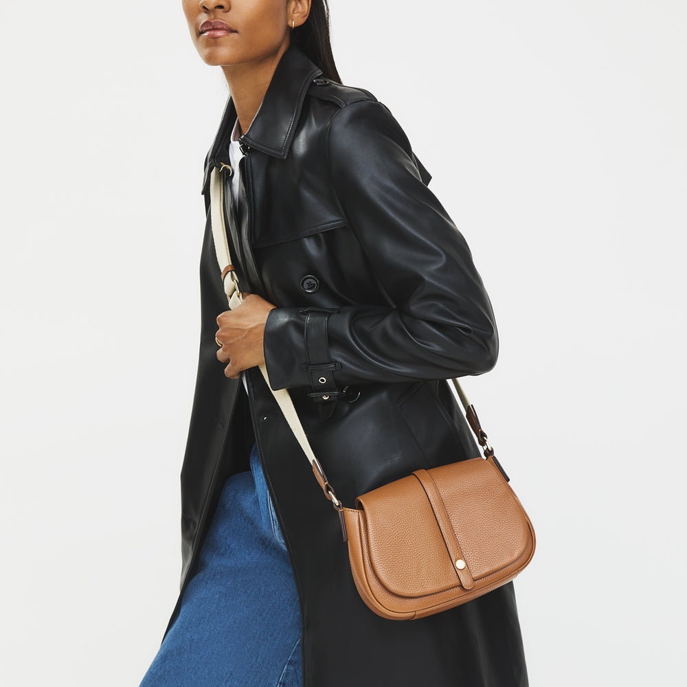 Lulworth Road Leather Small Flapover Cross Body Bag in Indus Tan - 111949