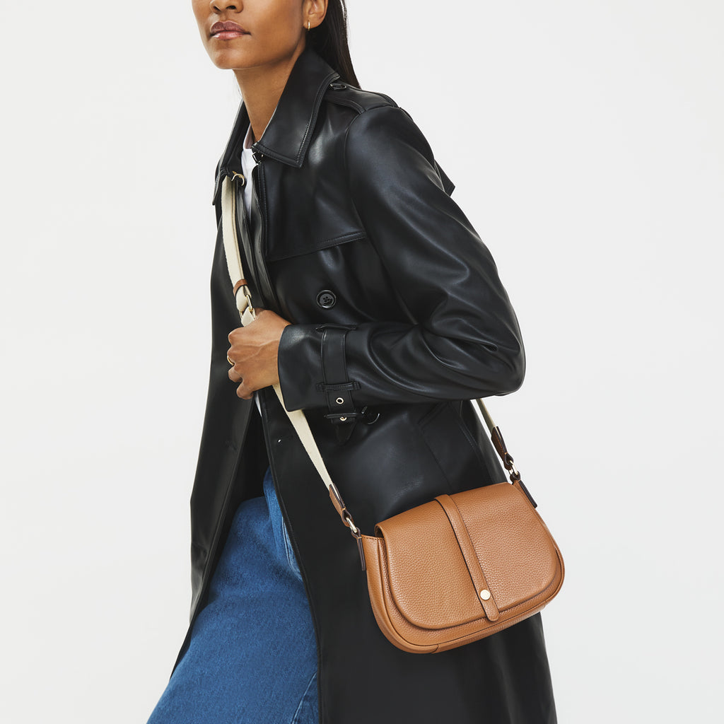 Lulworth Road Leather Mini Flapover Cross Body Bag in Indus Tan - 111949