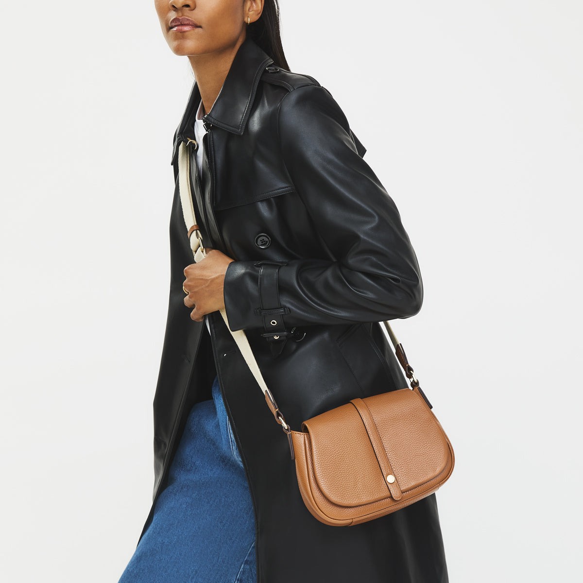 Lulworth Road Leather Small Flapover Cross Body Bag in Indus Tan - 111949