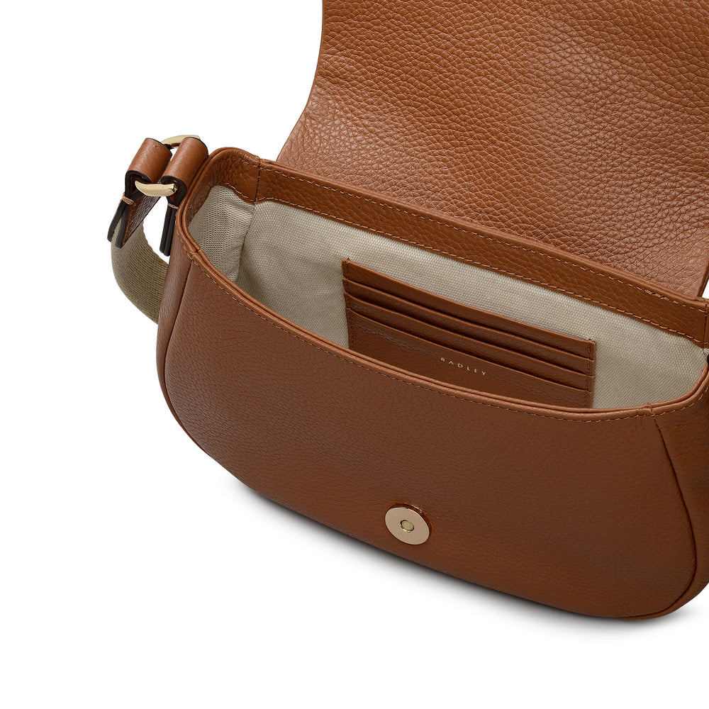 Lulworth Road Leather Small Flapover Cross Body Bag in Indus Tan - 111949