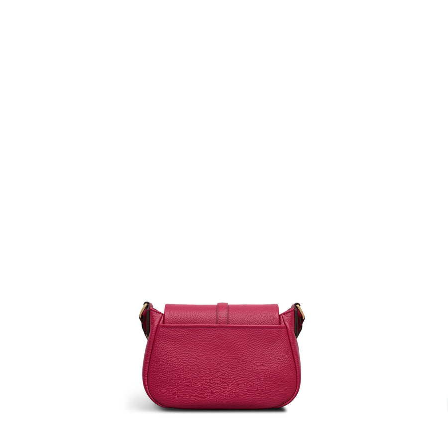 Lulworth Road Leather Mini Flapover Cross Body Bag in Dark Rose - 111950