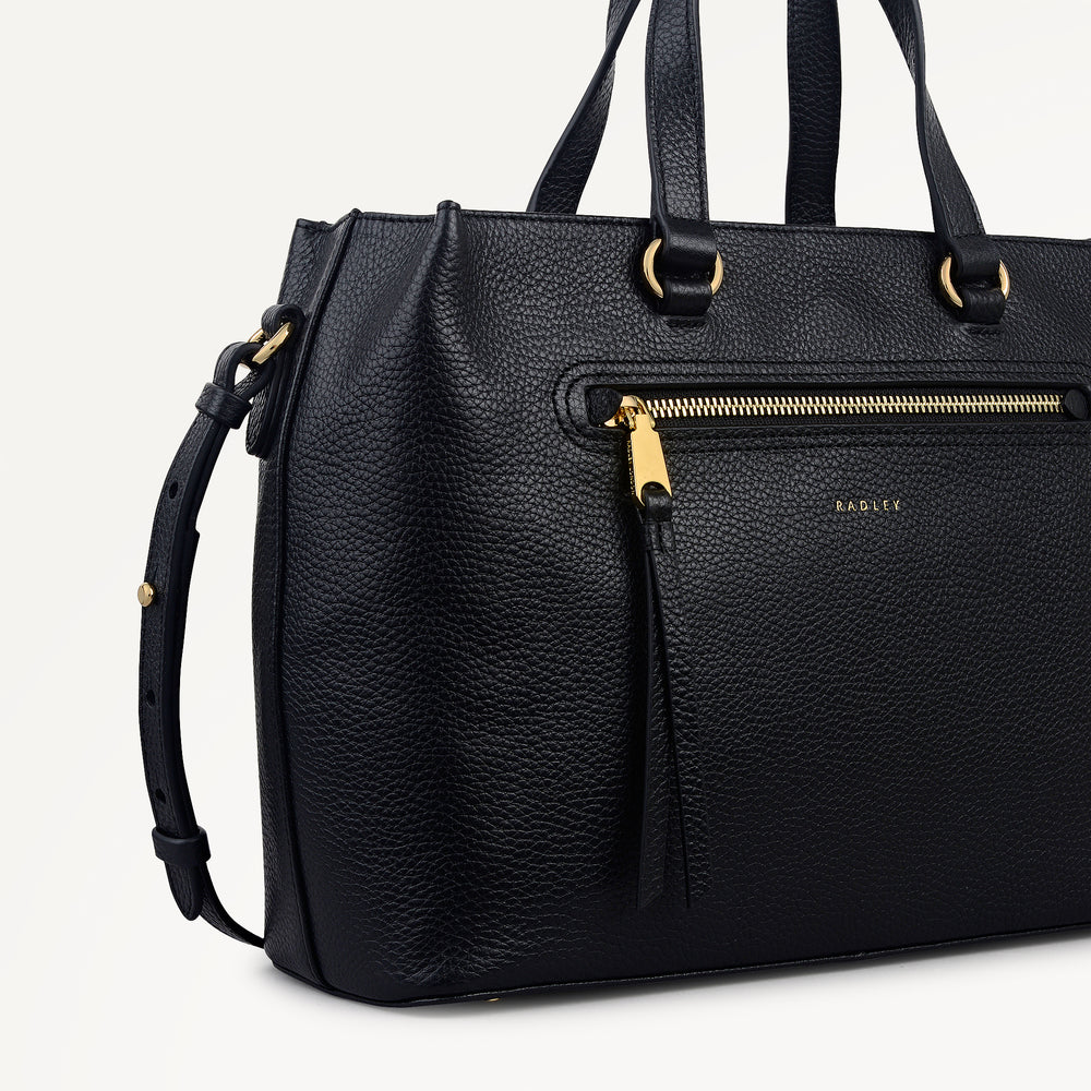 Pickwick Leather Medium Ziptop Grab Bag in Black - 111956