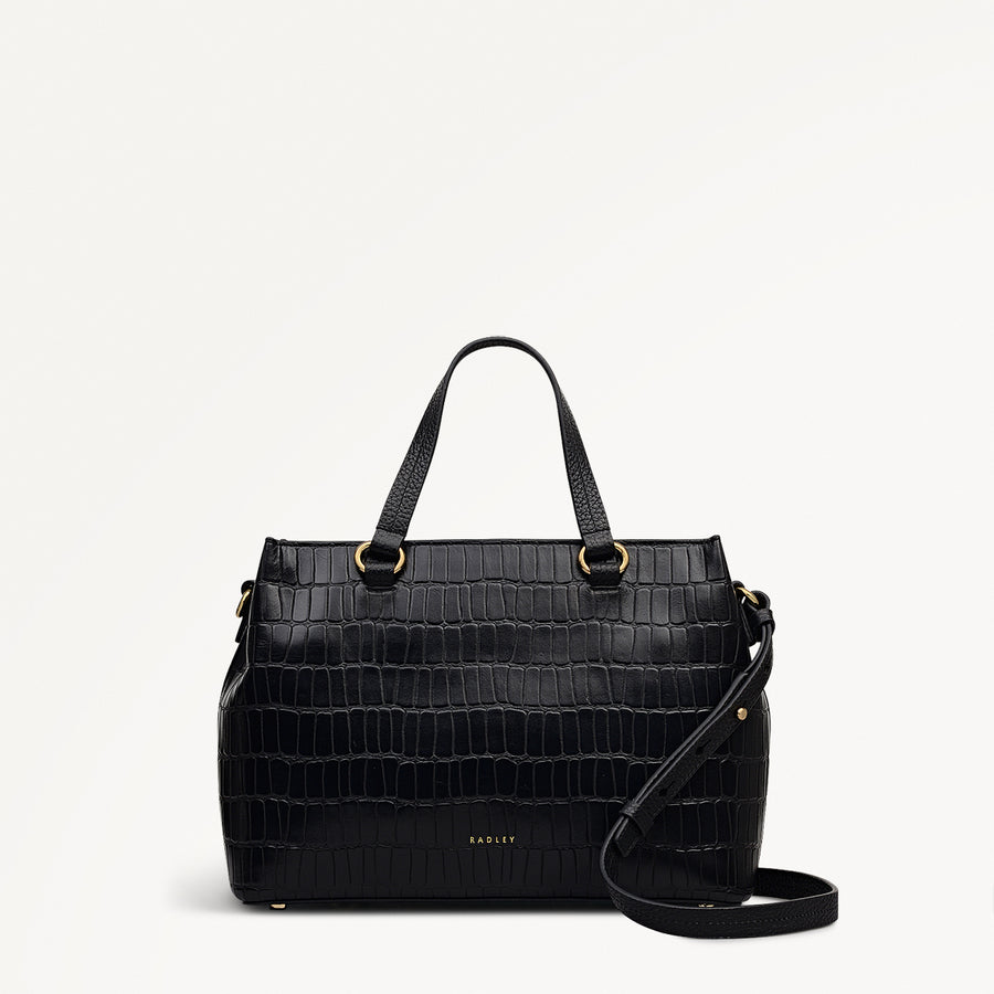 Eltham Mews Leather Small Ziptop Grab Bag in Black - 111961