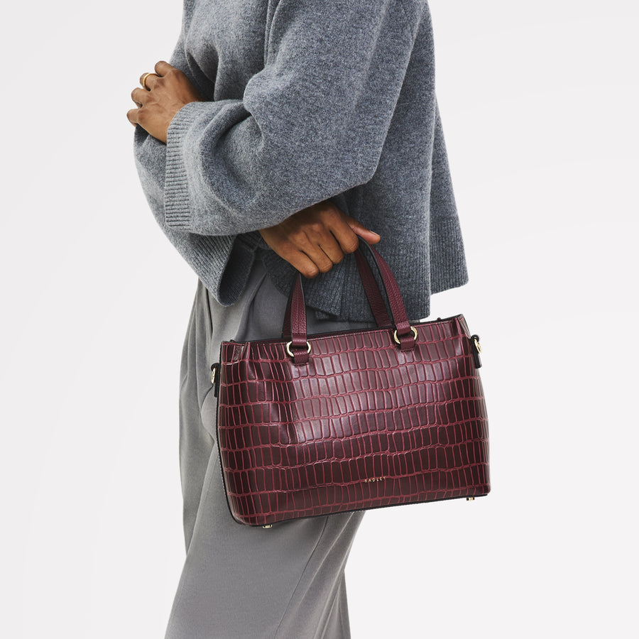 Eltham Mews Leather Small Ziptop Grab Bag in Merlot - 111962