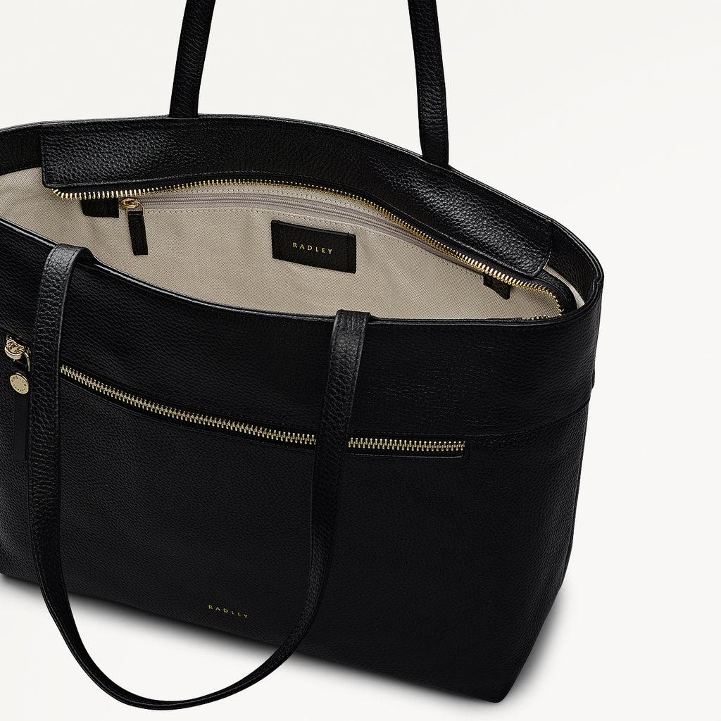 Fountain Road Leather Medium Ziptop Tote Bag in Black - 111964