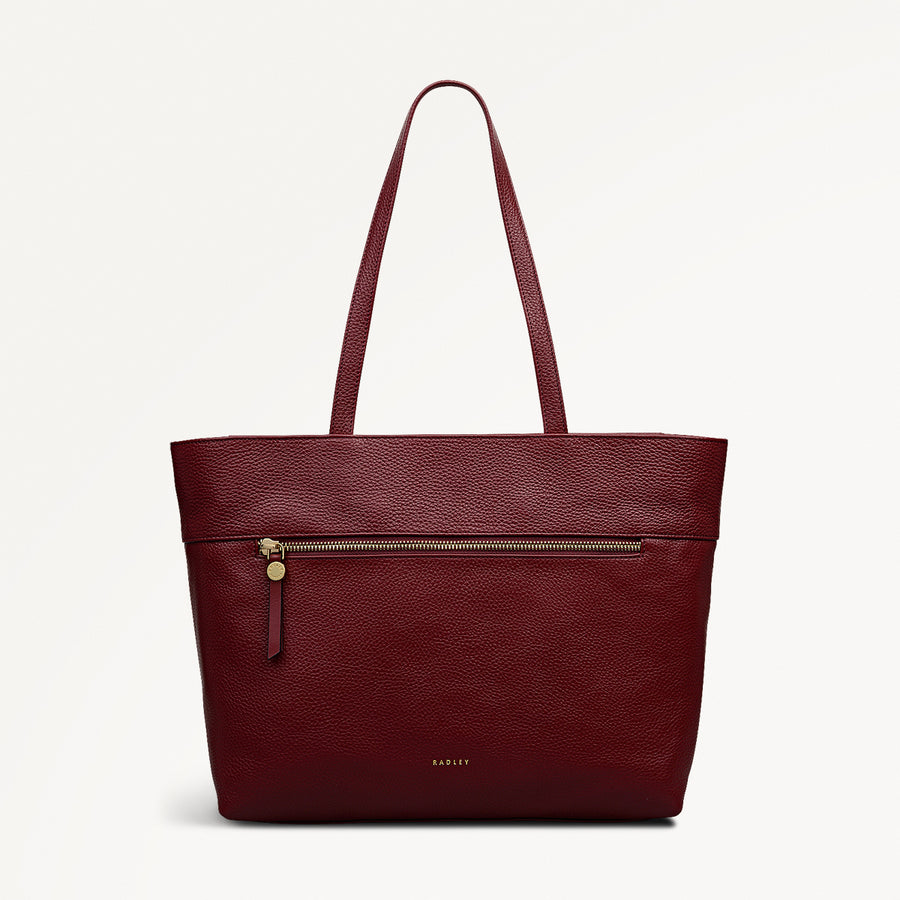 Fountain Road Leather Medium Ziptop Tote Bag in Merlot - 111966