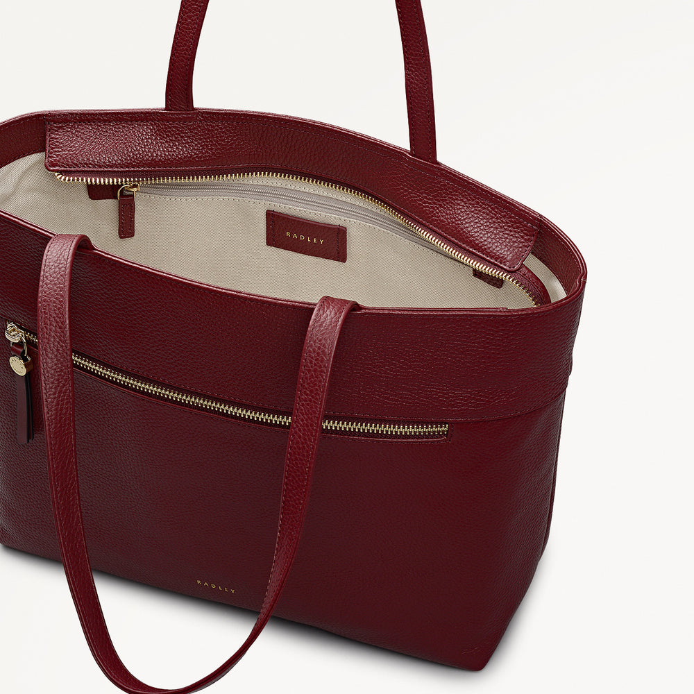 Fountain Road Leather Medium Ziptop Tote Bag in Merlot - 111966