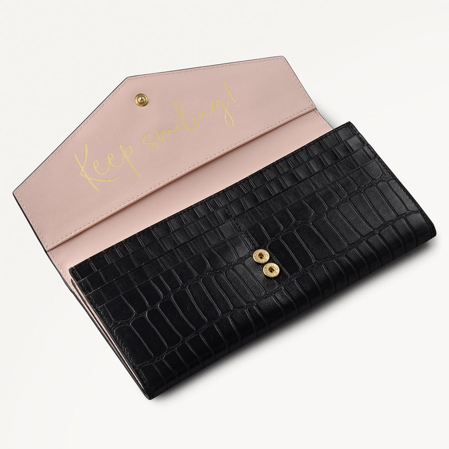 Eltham Mews Leather Large Flapover Wallet in Black - 111980