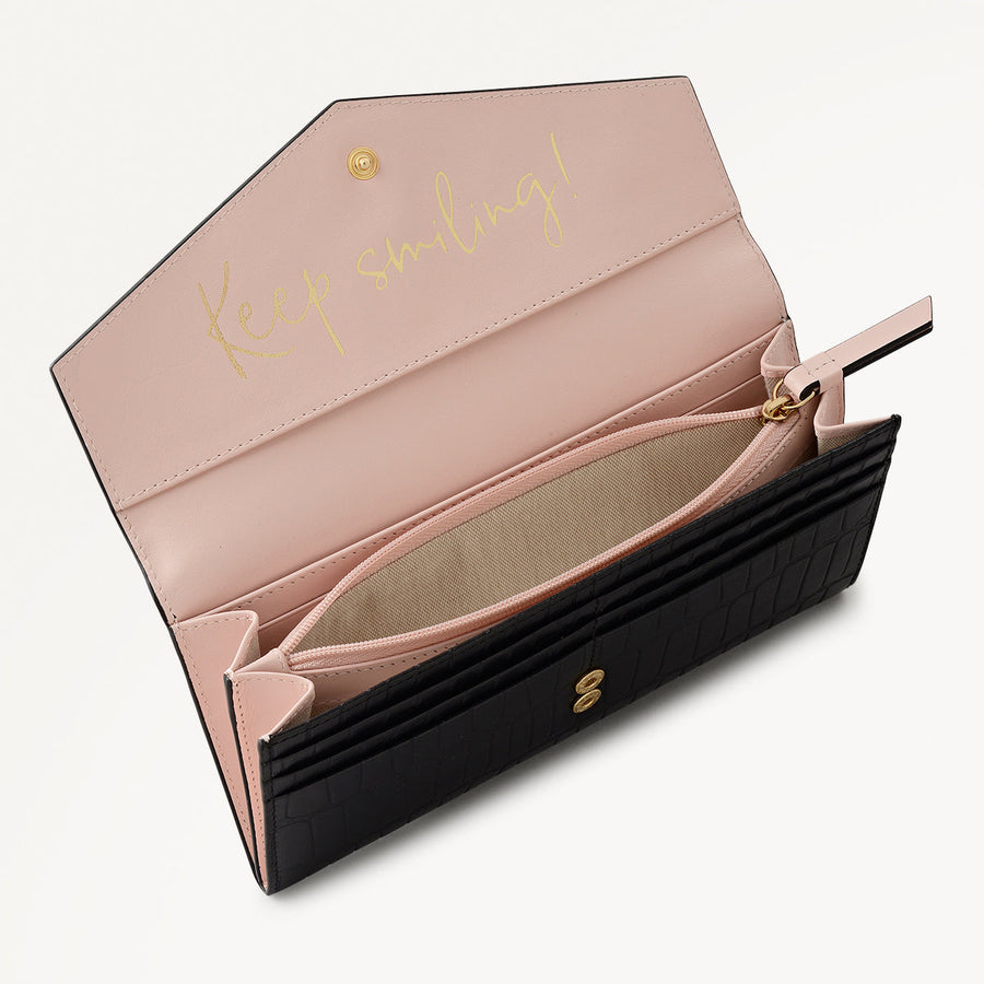 Eltham Mews Leather Large Flapover Wallet in Black - 111980