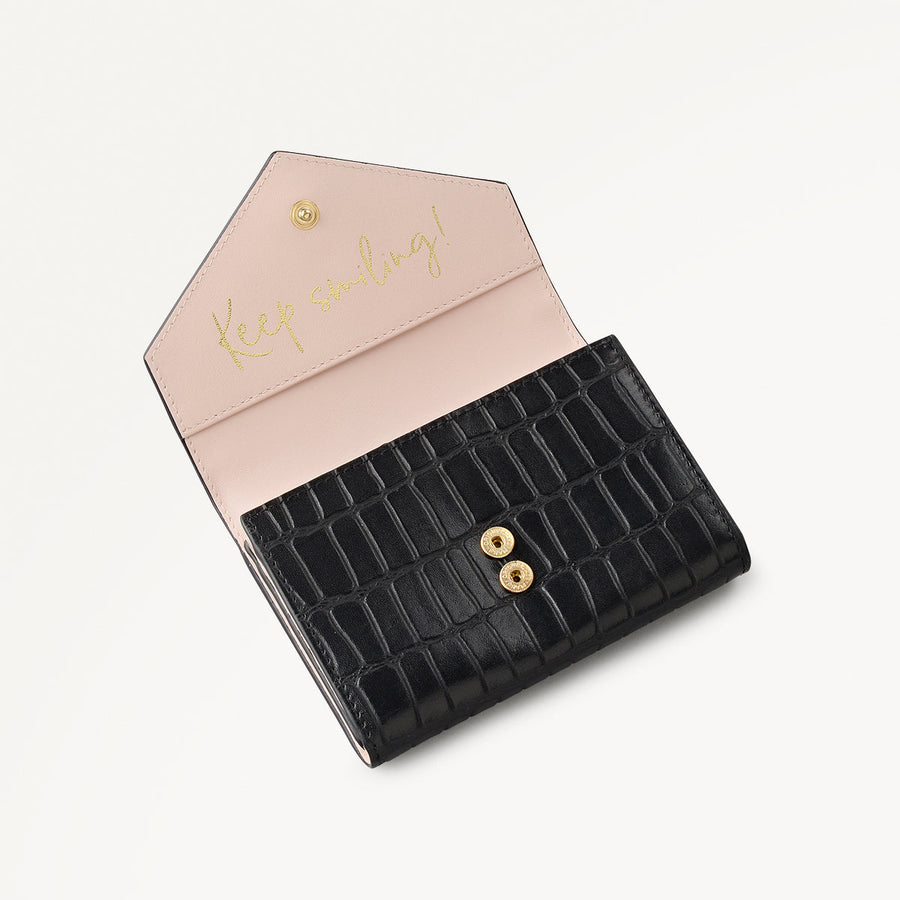 Eltham Mews Leather Medium Flapover Wallet in Black - 111992