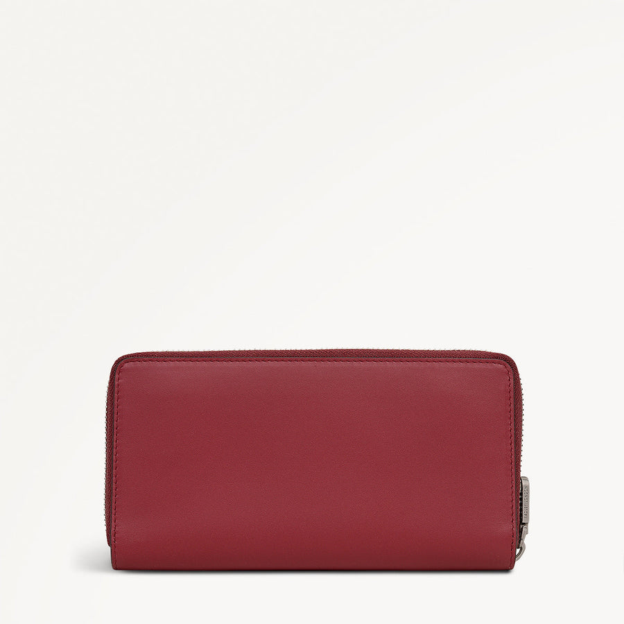 Pockets Leather Large Zip Around Wallet in Carmine - 112070