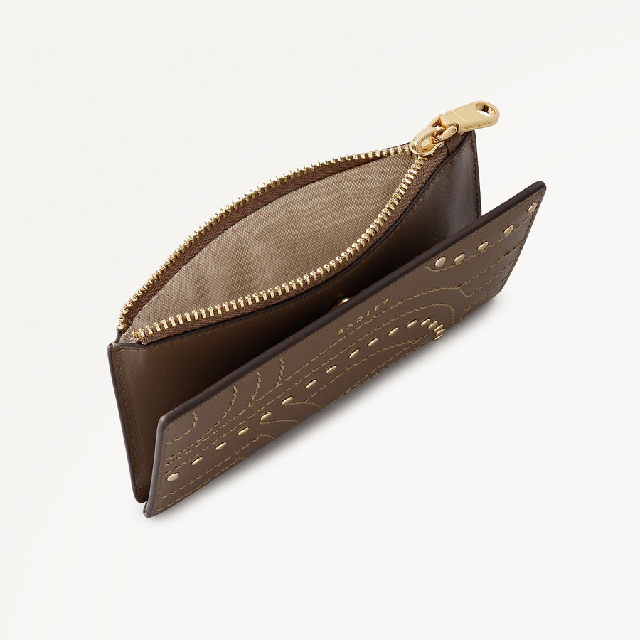 Coin Street Leather Medium Ziptop Wallet in Coffee - 112103