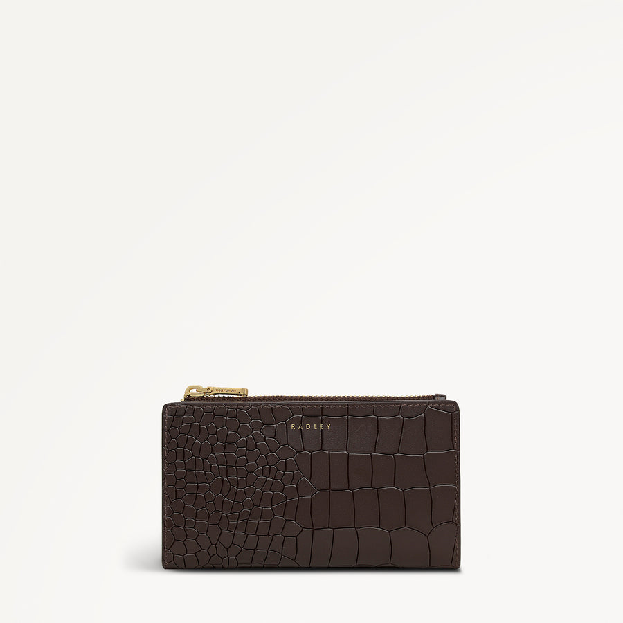 Coin Street Leather Medium Ziptop Wallet in Dark Oak - 112108