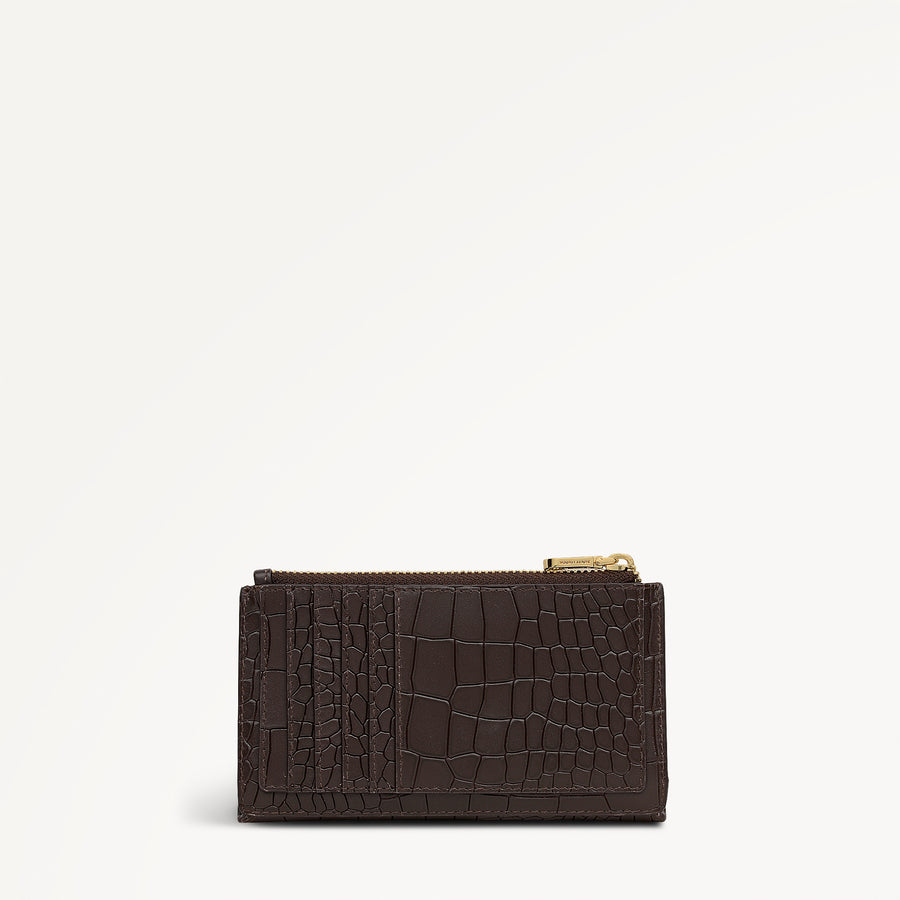 Coin Street Leather Medium Ziptop Wallet in Dark Oak - 112108