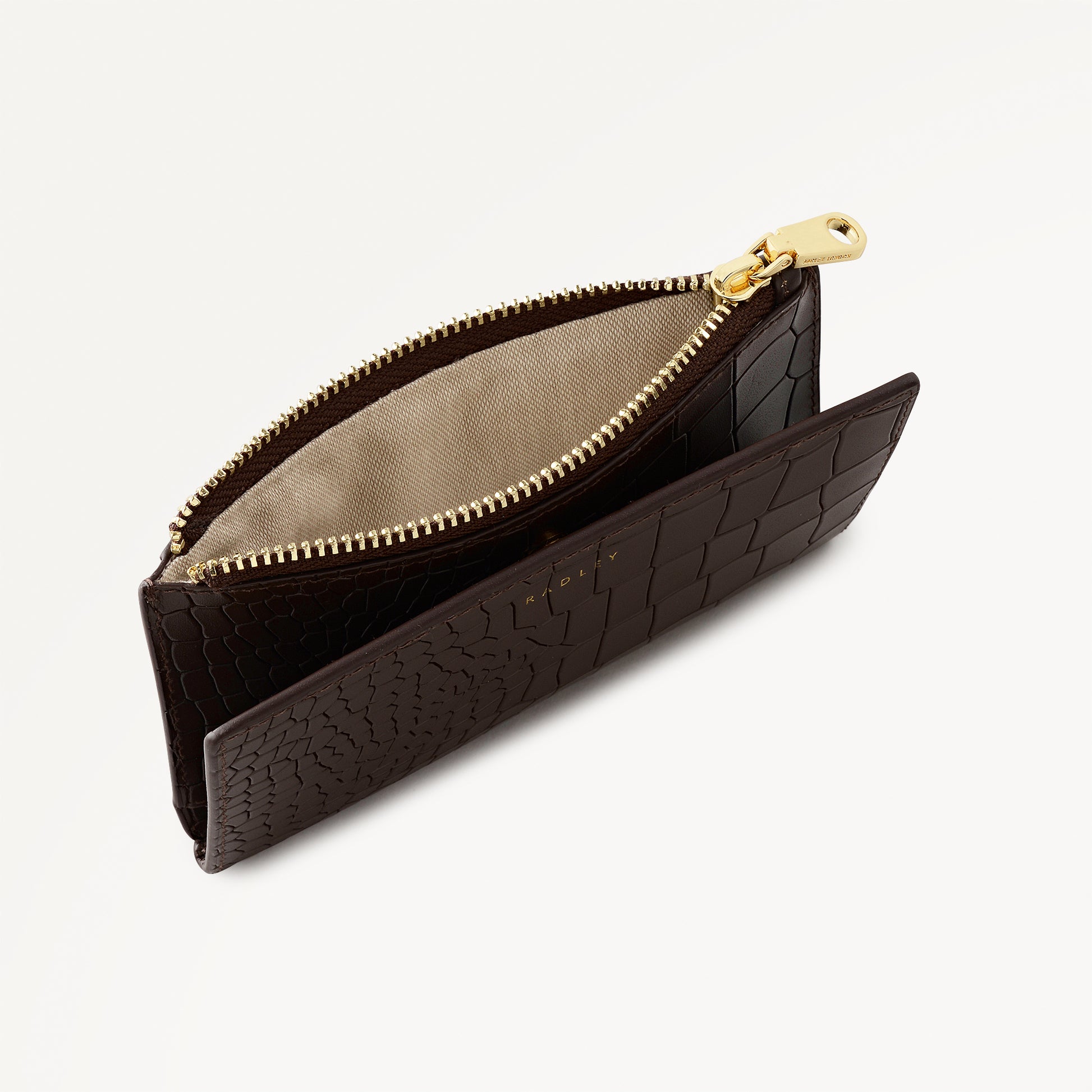 Coin Street Leather Medium Ziptop Wallet in Dark Oak - 112108