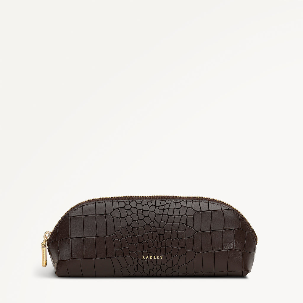 Commute Street Leather Small Ziptop Pencil Case in Dark Oak - 112112