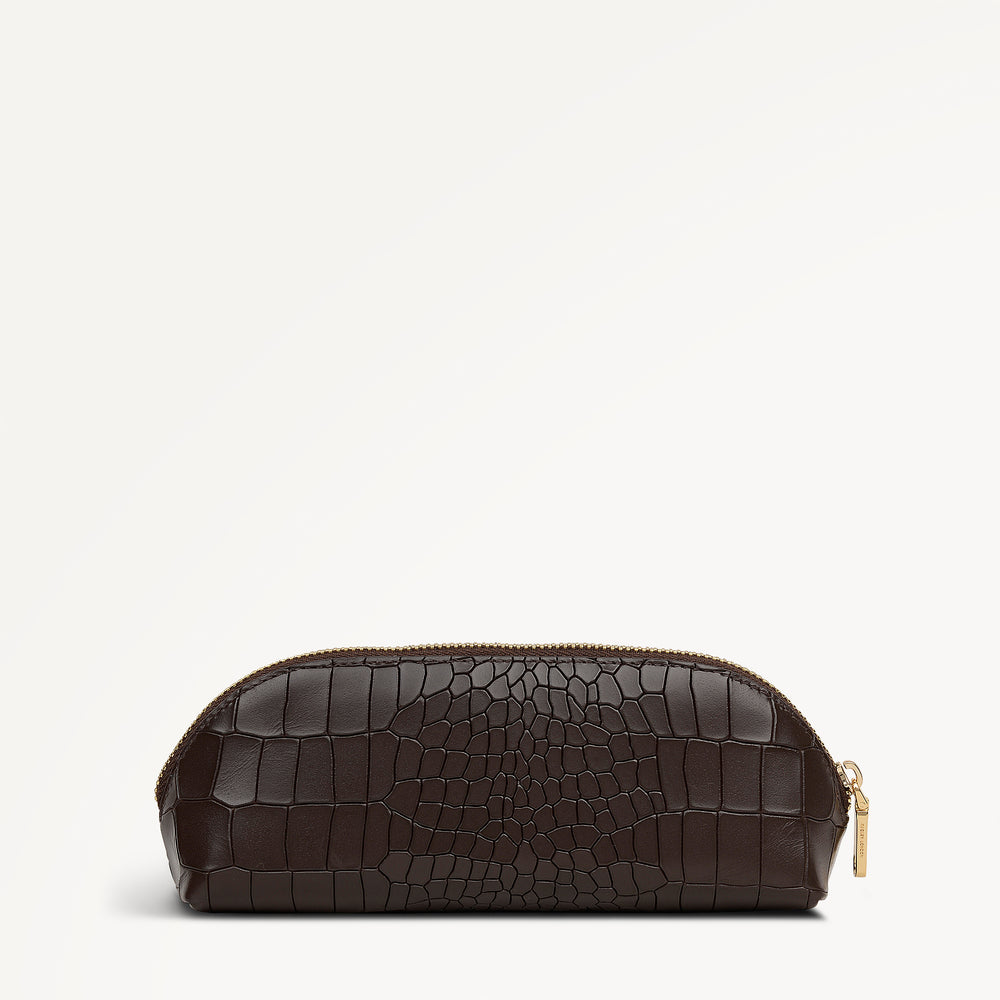 Commute Street Leather Small Ziptop Pencil Case in Dark Oak - 112112