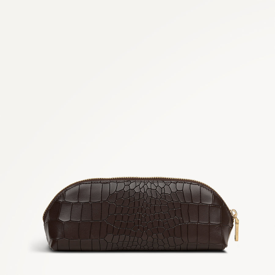 Commute Street Leather Small Ziptop Pencil Case in Dark Oak - 112112