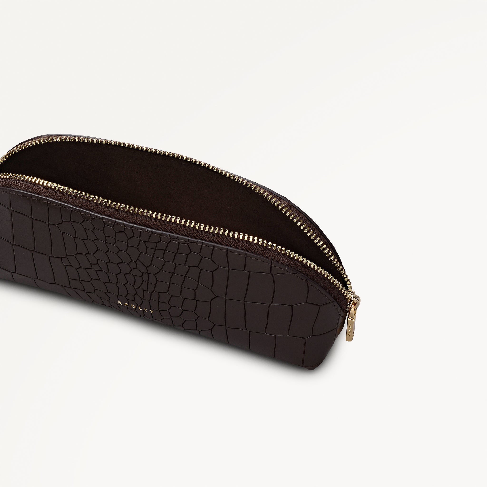 Commute Street Leather Small Ziptop Pencil Case in Dark Oak - 112112