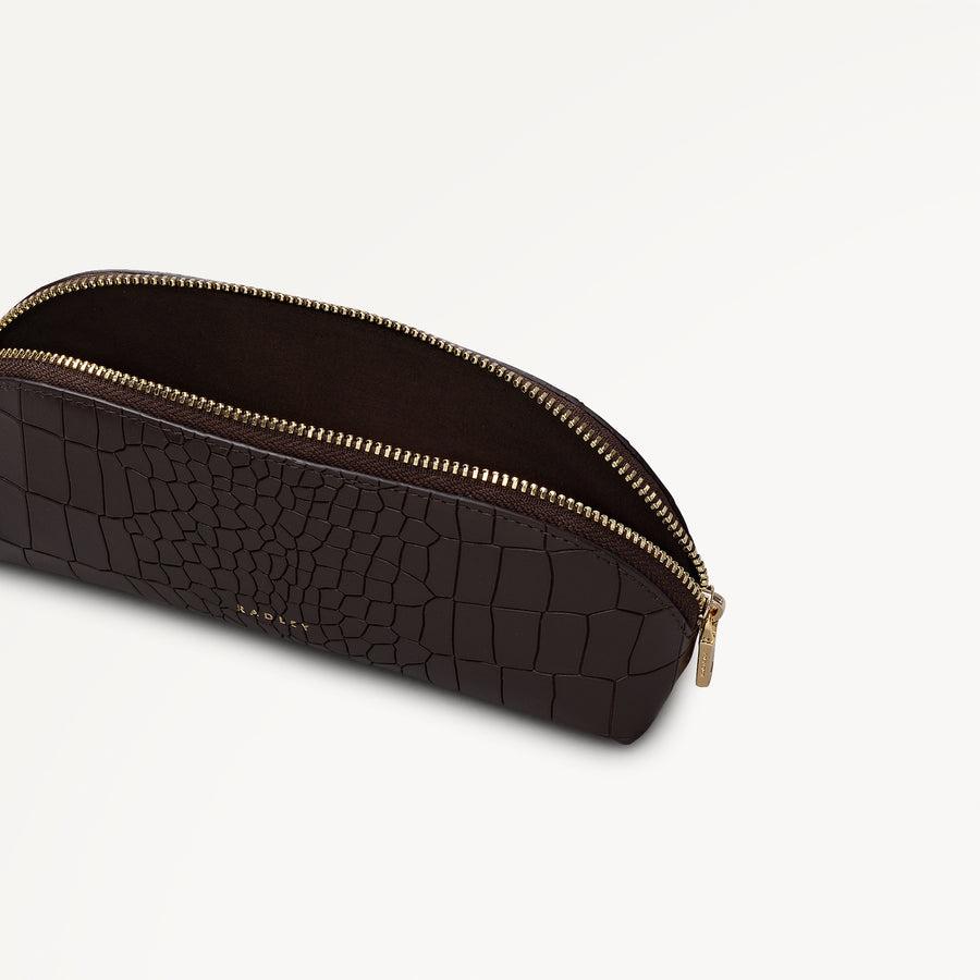 Commute Street Leather Small Ziptop Pencil Case in Dark Oak - 112112