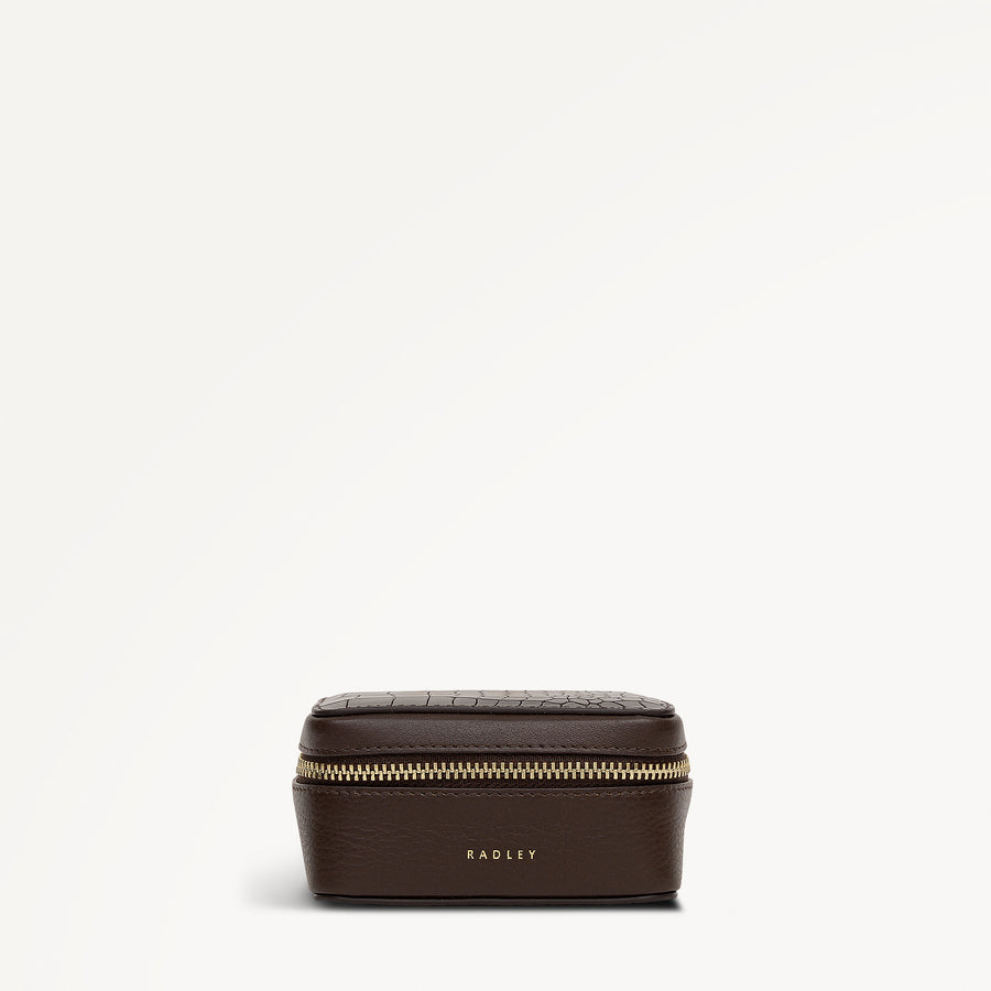 Commute Street Leather Small Zip Around Jewellery Box in Dark Oak - 112113
