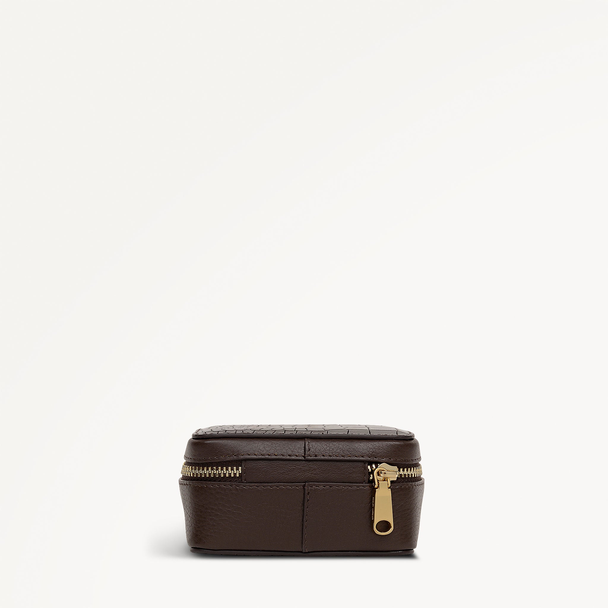 Commute Street Leather Small Zip Around Jewellery Box in Dark Oak - 112113