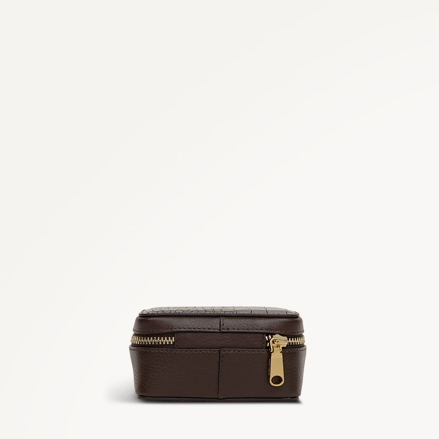 Commute Street Leather Small Zip Around Jewellery Box in Dark Oak - 112113