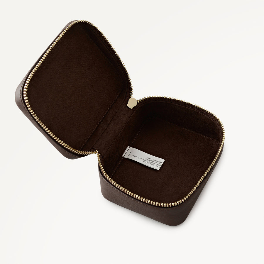 Commute Street Leather Small Zip Around Jewellery Box in Dark Oak - 112113