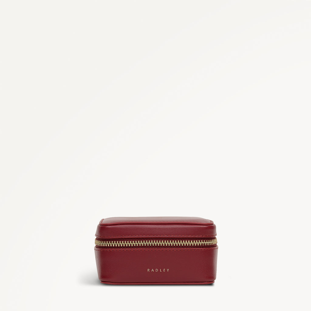 Commute Street Leather Small Zip Around Jewellery Box in Carmine - 112116