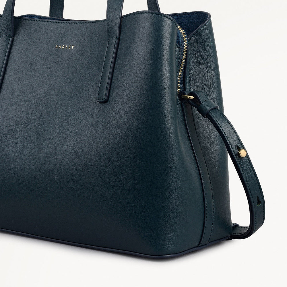 Dukes Place Leather Medium Ziptop Grab Bag in Teal - 112125