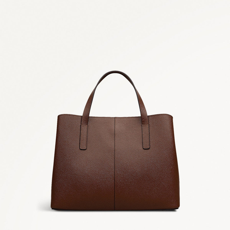 Dukes Place Leather Medium Ziptop Grab Bag in Chocolate - 112132