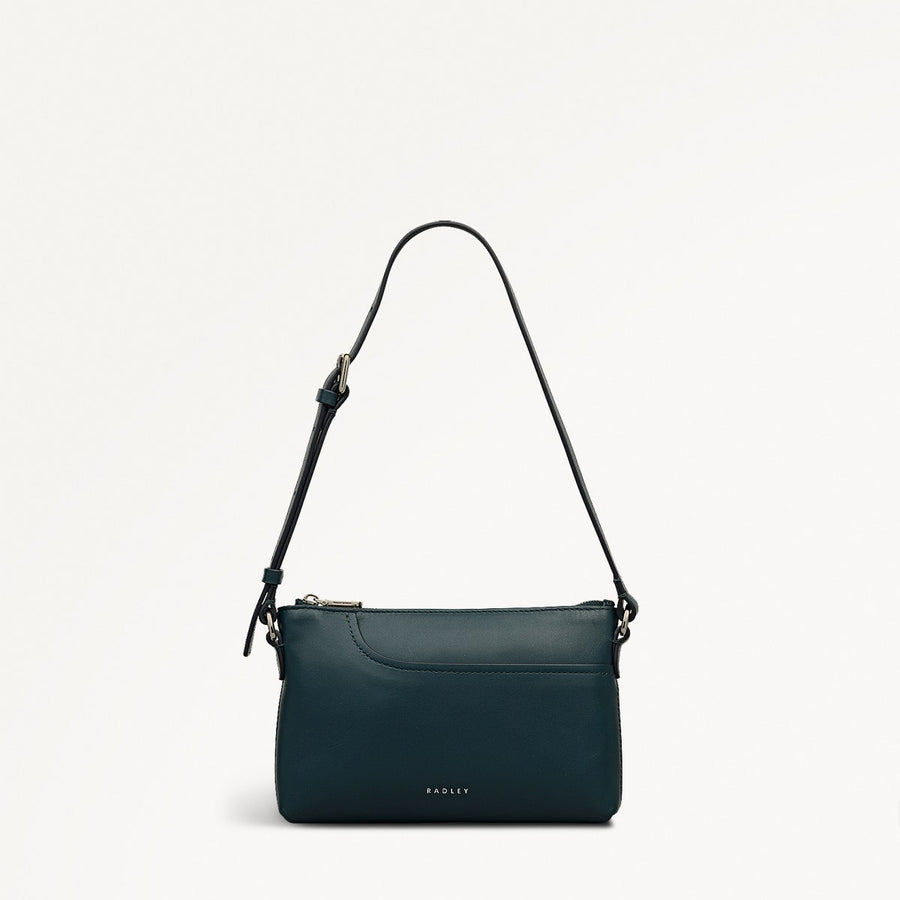 Pockets Leather Mini Ziptop EW Shoulder Bag in Teal - 112136