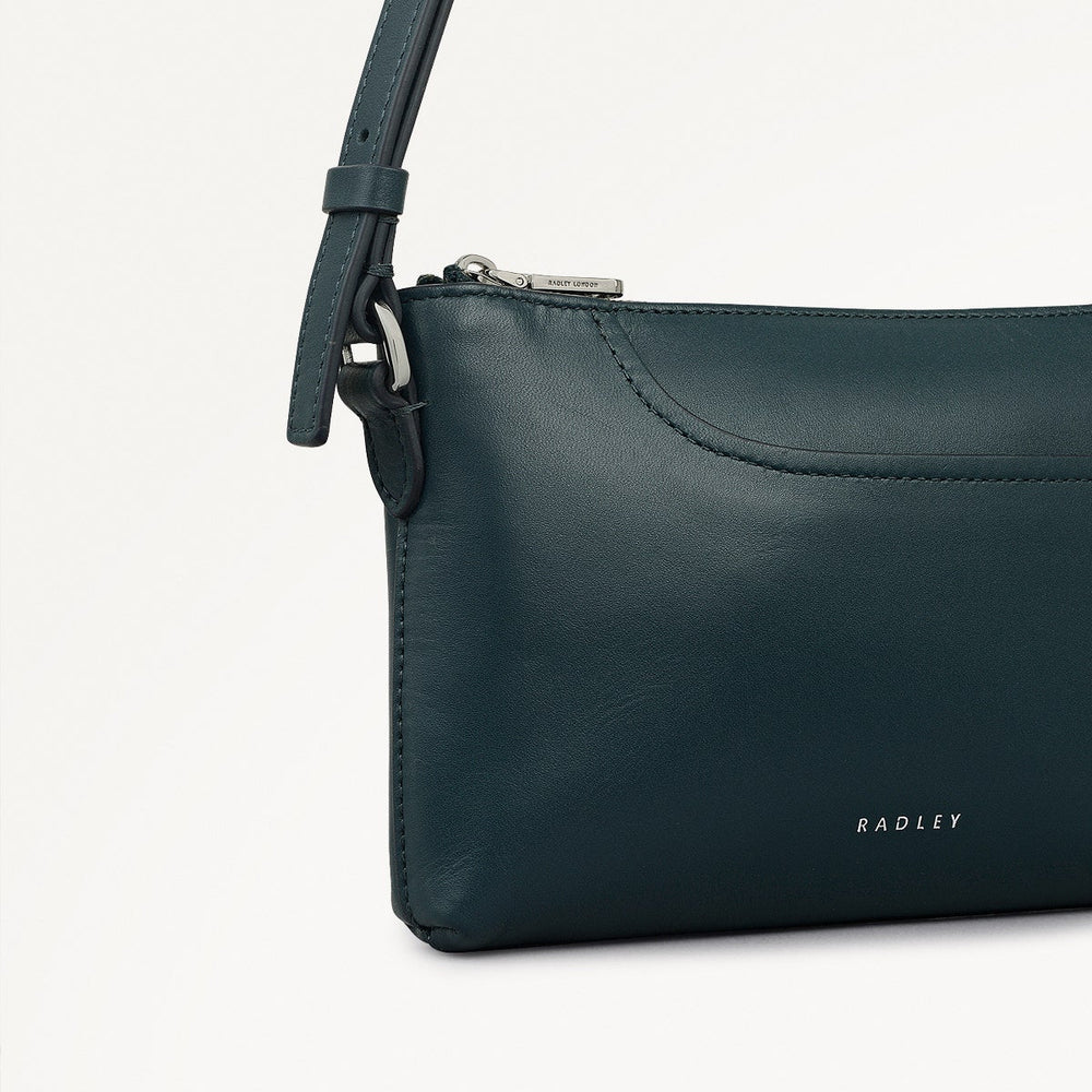 Pockets Leather Mini Ziptop EW Shoulder Bag in Teal - 112136