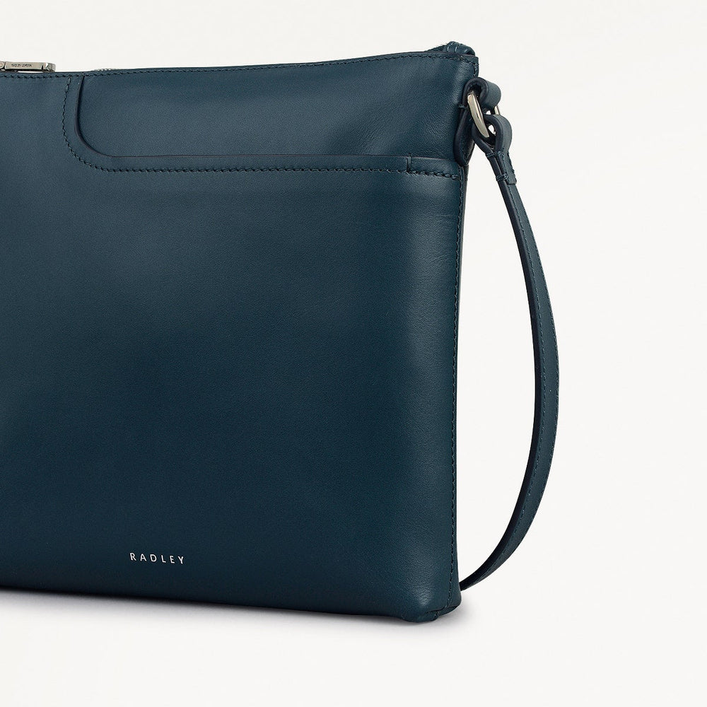 Pockets Leather Small Ziptop NS Cross Body Bag in Teal - 112138