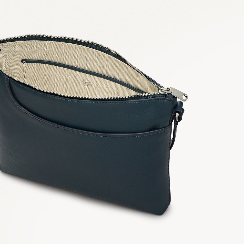 Pockets Leather Large Ziptop NS Cross Body Bag in Teal - 112139