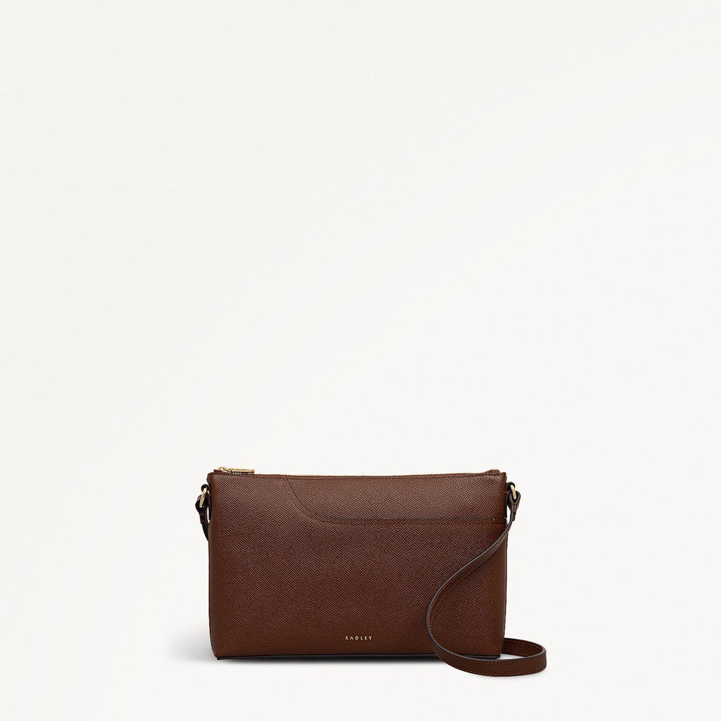 Pockets Leather Medium Ziptop Ew Cross Body Bag in Chocolate - 112141