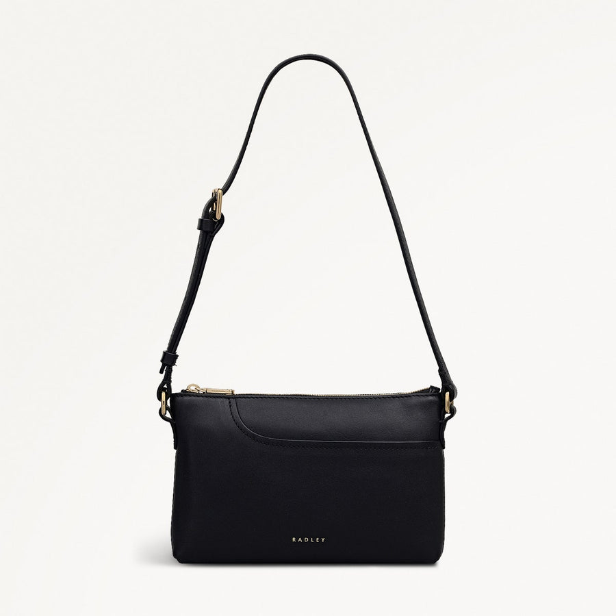 Pockets Leather Mini Ziptop EW Shoulder Bag in Black - 112144