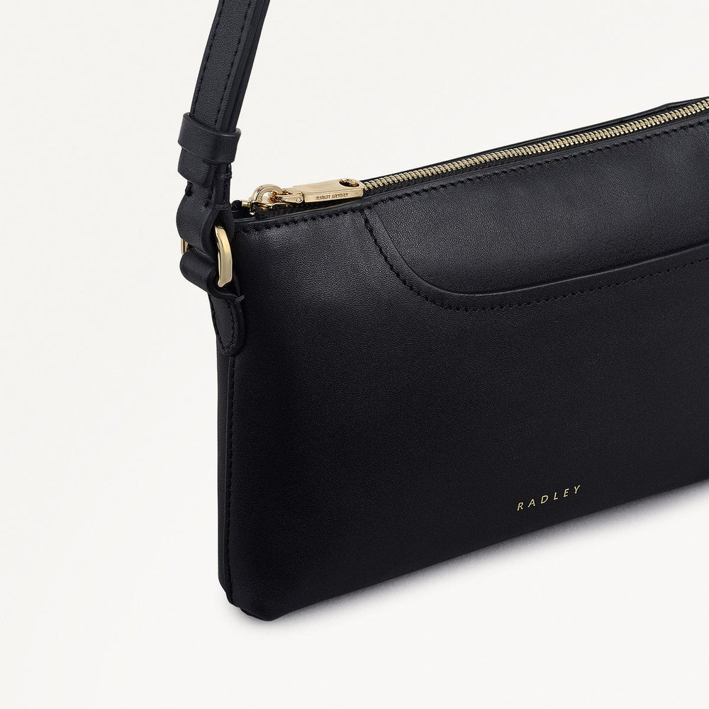 Pockets Leather Mini Ziptop EW Shoulder Bag in Black - 112144