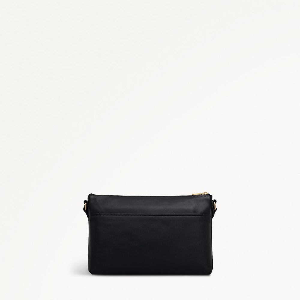 Pockets Leather Medium Ziptop EW Cross Body Bag in Black - 112145