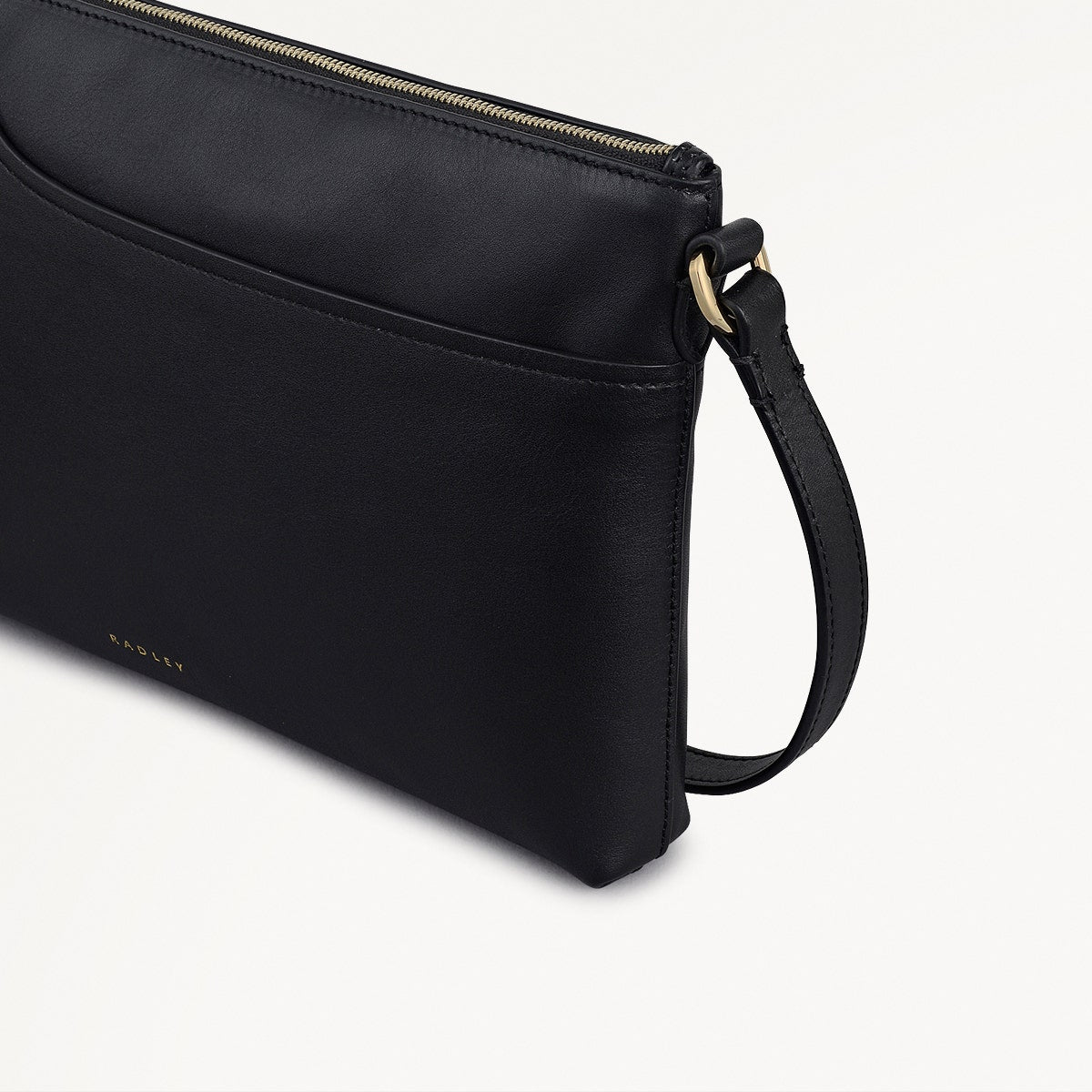 Pockets Leather Medium Ziptop EW Cross Body Bag in Black - 112145