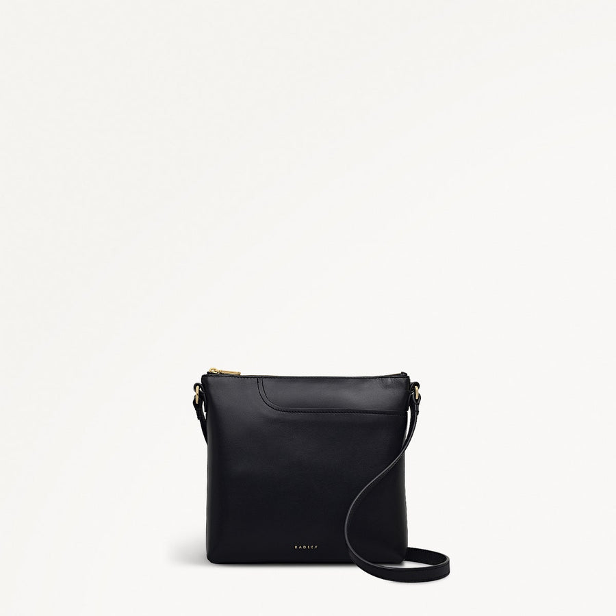 Pockets Leather Small Ziptop NS Cross Body Bag in Black - 112146