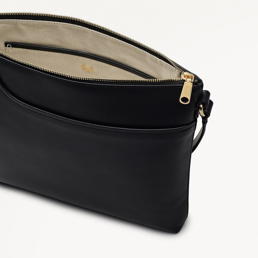 Pockets Leather Large Ziptop NS Cross Body Bag in Black - 112147