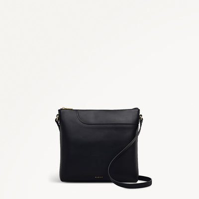 Pockets Leather Large Ziptop NS Cross Body Bag in Black - 112147