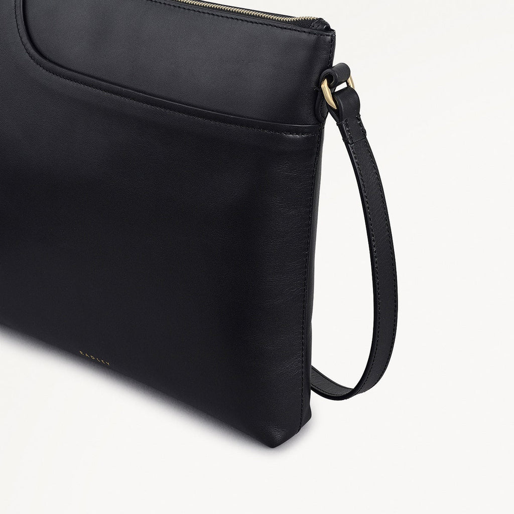 Pockets Leather Large Ziptop NS Cross Body Bag in Black - 112147