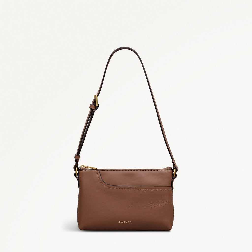 Pockets Leather Mini Ziptop Ew Shoulder Bag in Saddle - 112152