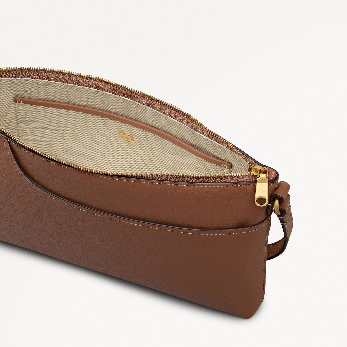 Pockets Leather Medium Ziptop EW Cross Body Bag in Saddle - 112153