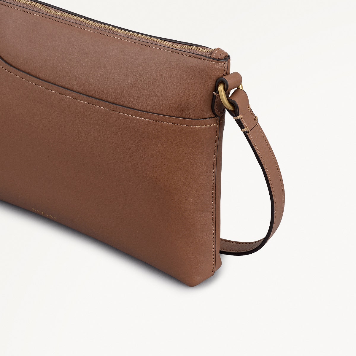 Pockets Leather Medium Ziptop EW Cross Body Bag in Saddle - 112153