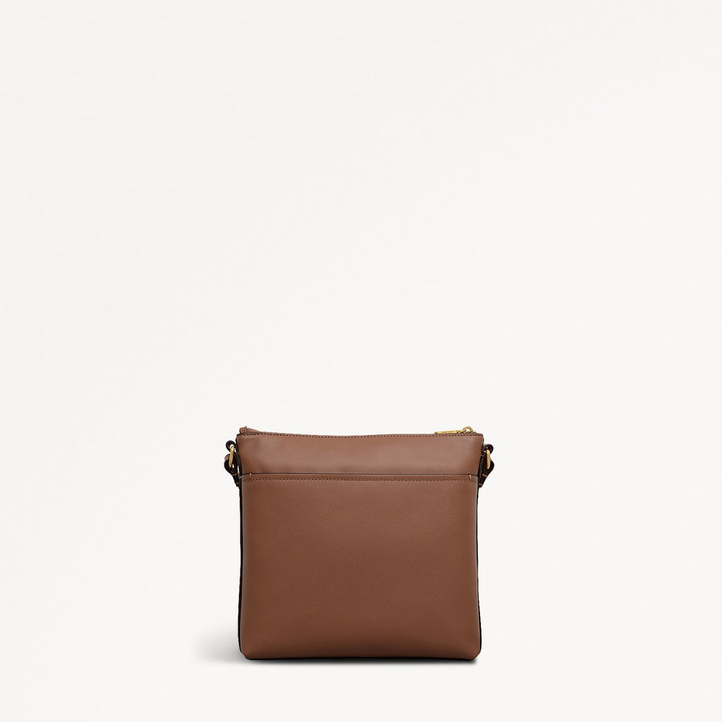Pockets Leather Small Ziptop NS Cross Body Bag in Saddle - 112154