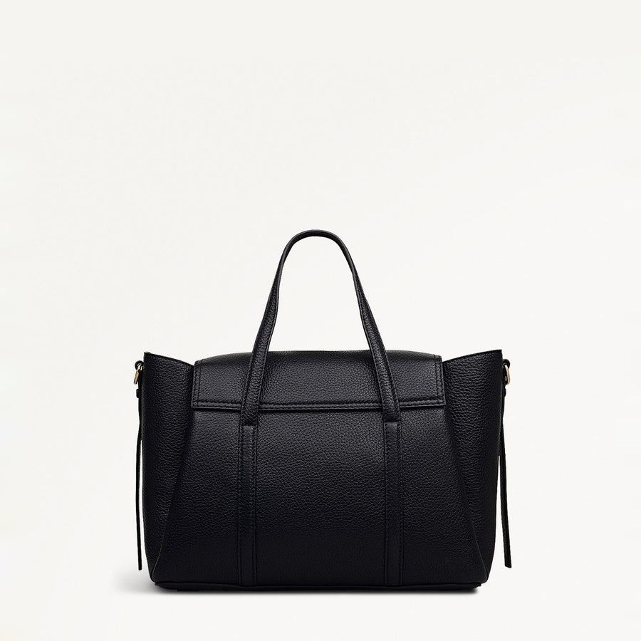 The Chancery Leather Medium Flapover Grab Bag in Black - 112165