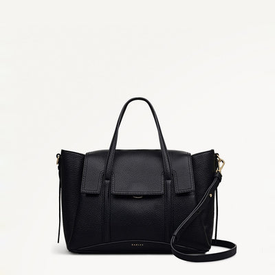 The Chancery Leather Medium Flapover Grab Bag in Black - 112165